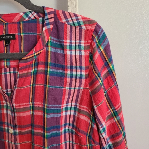 Talbots Small button down plaid long sleeve top - Picture 2 of 4